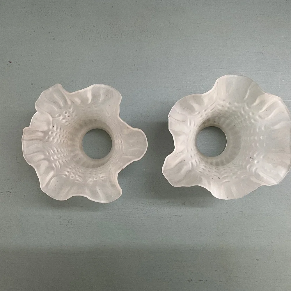 Vintage Frosted Glass Ruffled Tulip Lamp Shades Hobnail Set of 2 White 2.25 In